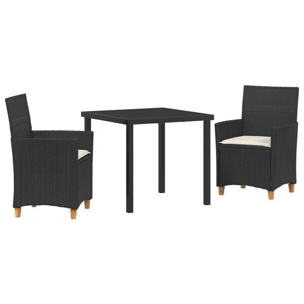 vidaXL Garten Essgruppe 3 pcs Schwarz Poly-Rattan