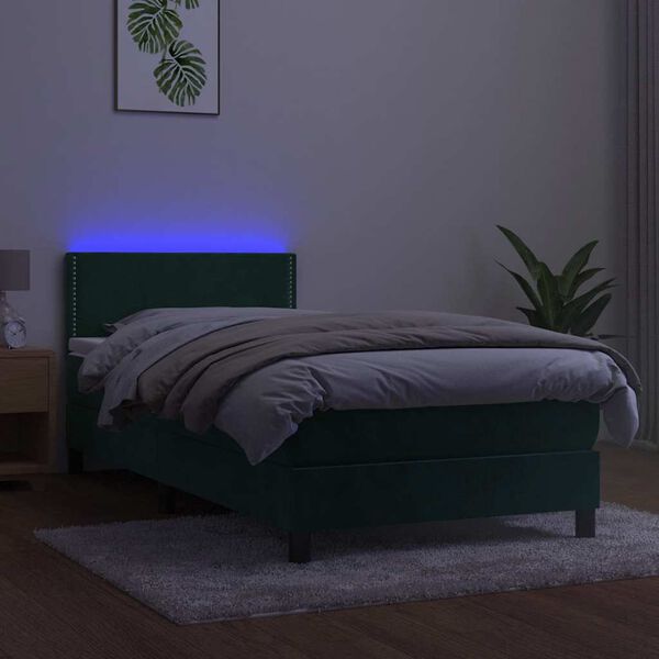 vidaXL Boxspringbett mit Matratze & LED Dunkelgr&uuml;n 80x200 cm Samt