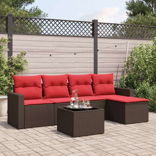 vidaXL 6-tlg. Garten-Sofagarnitur mit Kissen Braun Poly Rattan