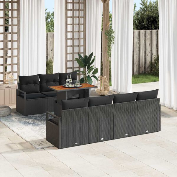 vidaXL Garten-Sofa-Set mit Speicher 8 pcs Schwarz Poly Rattan