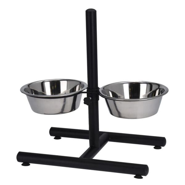 Pets Collection Verstellbarer Doppelnapf Futter + Wasser Edelstahl