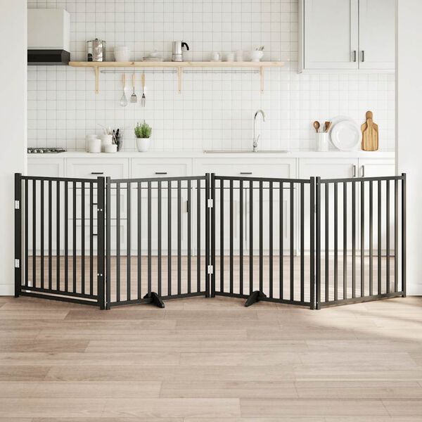 vidaXL 4-tlg. Hundetor mit T&uuml;r Faltbar Schwarz 320 cm Massivholz Tanne