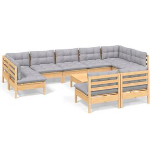 vidaXL 10-tlg. Garten-Lounge-Set mit Grauen Kissen Kiefer Massivholz