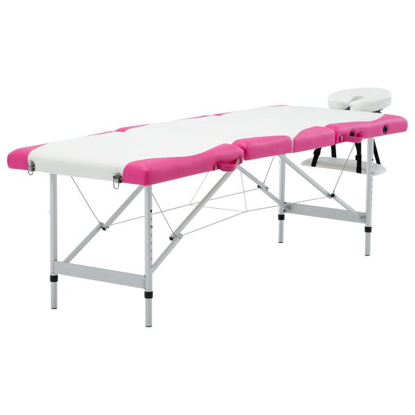 vidaXL Massageliege Klappbar 4-Zonen Aluminiumgestell Wei&szlig; und Rosa