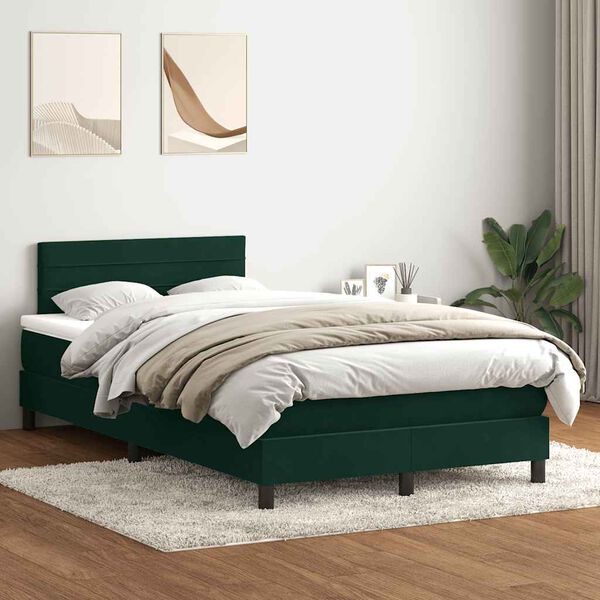 vidaXL Boxspringbett mit Matratze & LED Dunkelgr&uuml;n 120x210 cm Samt