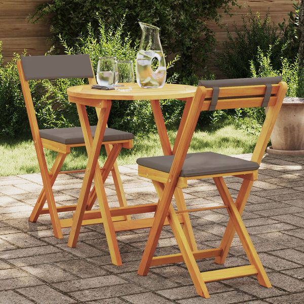vidaXL Garten Bistro Set mit Kissen 3 pcs Braun Massivholz Akazie