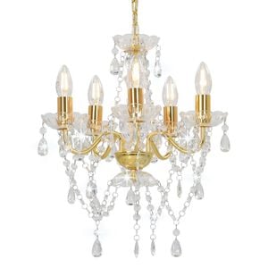 vidaXL Kronleuchter mit Perlen Golden Rund 5&times;E14