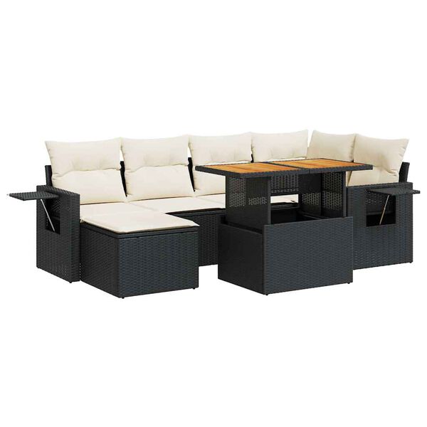 vidaXL 7-tlg. Garten-Sofagarnitur mit Kissen Schwarz Poly Rattan
