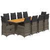 vidaXL 11-tlg. Garten-Bistro-Set mit Kissen Grau Poly Rattan