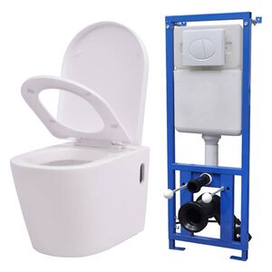 vidaXL H&auml;nge-Toilette mit Einbau-Sp&uuml;lkasten Keramik Wei&szlig;