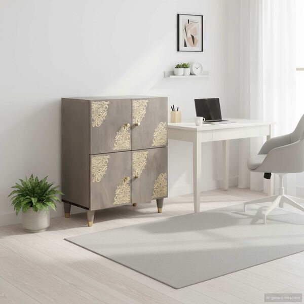 vidaXL Sideboard Grau und Gold 60 x 33 x 75 cm Massivholz Mango