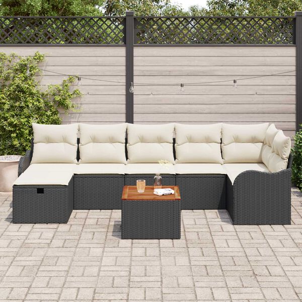 vidaXL Gartensofa-set mit Kissen 8 pcs Schwarz Poly-Rattan