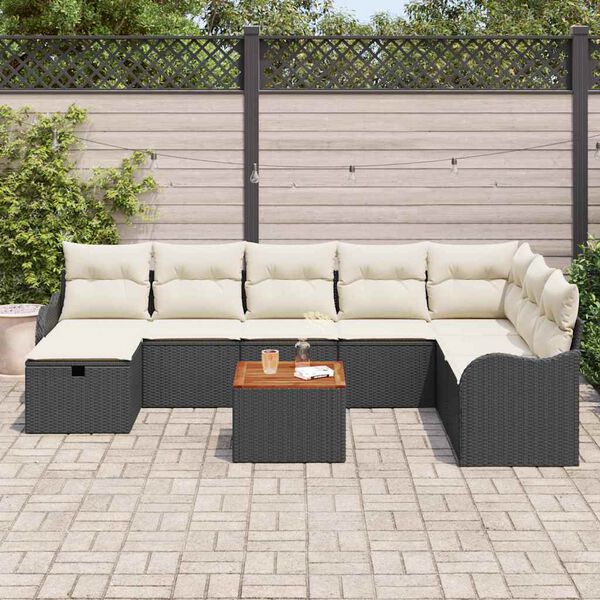 vidaXL Garten-Sofa-Set mit Kissen 9 pcs Schwarz Poly Rattan