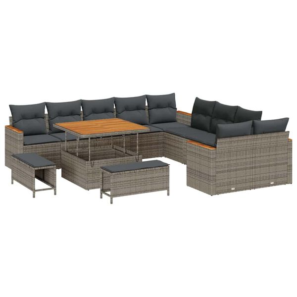 vidaXL Gartensofa-set mit Kissen 13 pcs Grau Poly Rattan