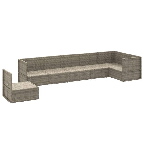 vidaXL 7-tlg. Garten-Lounge-Set mit Kissen Grau Poly Rattan