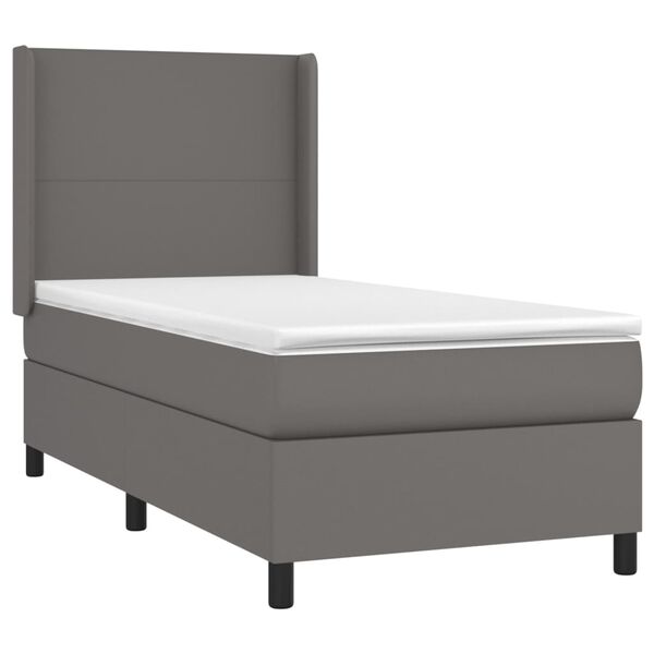 vidaXL Boxspringbett mit Matratze Grau 90x200 cm Kunstleder