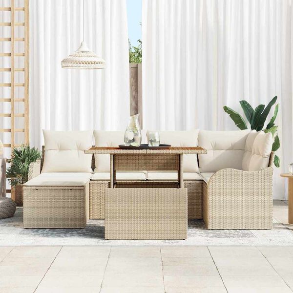vidaXL Garten-Sofa-Set mit Kissen 7 pcs Beige und Creme