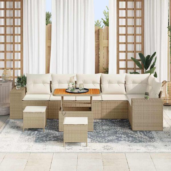 vidaXL Garten-Sofa-Set mit Kissen mit Speicher 9 pcs Beige und Creme