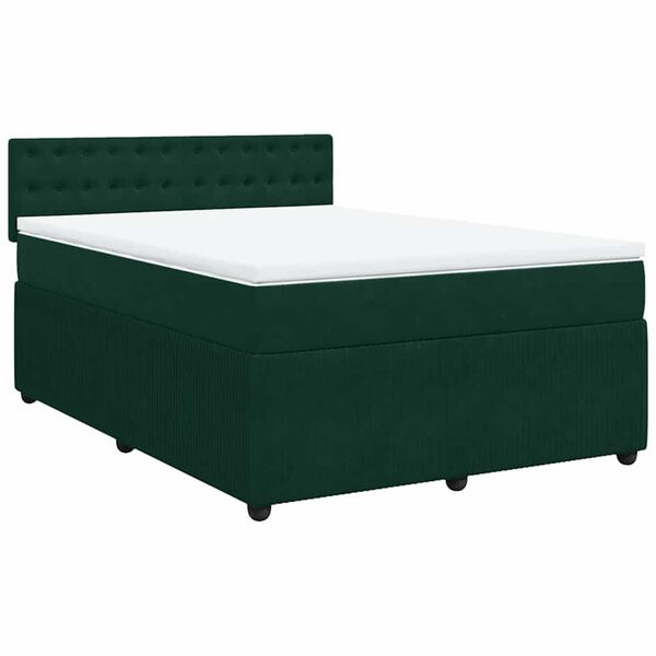 vidaXL Boxspringbett mit Matratze Dunkelgr&uuml;n 140x190 cm Samt