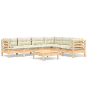 vidaXL 7-tlg. Garten-Lounge-Set mit Creme Kissen Massivholz Kiefer