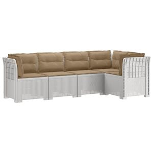 vidaXL 5-Sitzer Gartensofa mit Kissen Rattan-Look PP Wei&szlig;