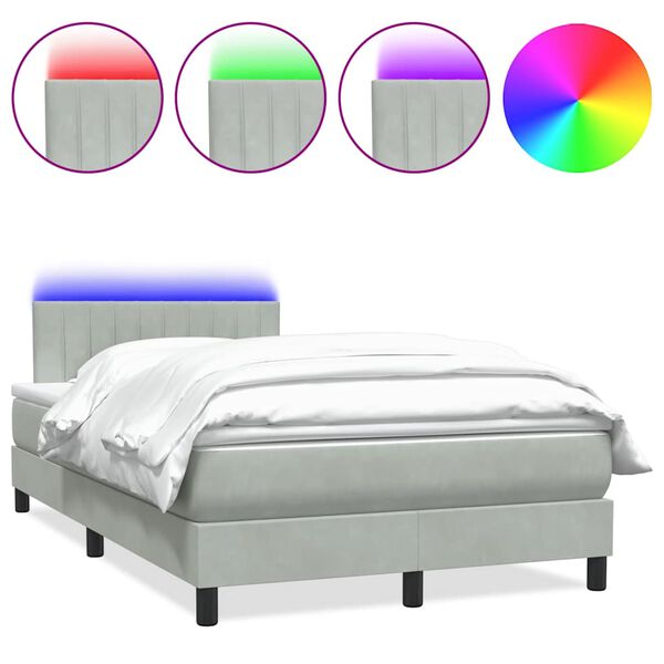 vidaXL Boxspringbett mit Matratze & LED Hellgrau 120x210 cm Samt