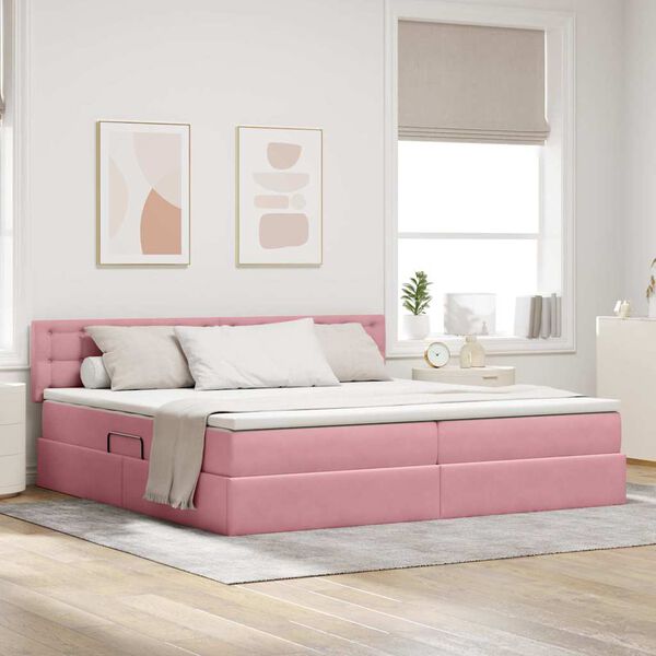 vidaXL Bett mit Stauraum und LED mit Matratze Rosa 200 x 200 cm Samt