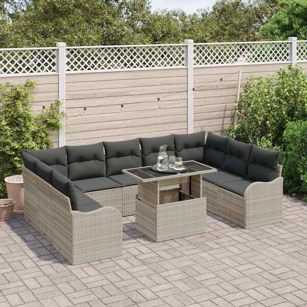 vidaXL Gartensofa-set mit Kissen 10 pcs Hellgrau Poly Rattan