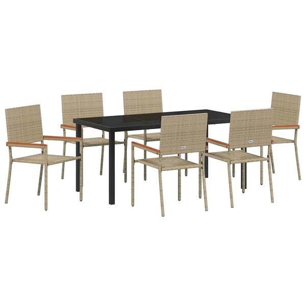 vidaXL Garten Essgruppe mit Kissen 7 pcs Beige Poly-Rattan