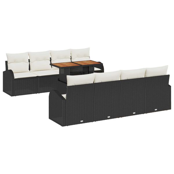 vidaXL Garten-Sofa-Set mit Kissen 7 pcs Schwarz und Creme