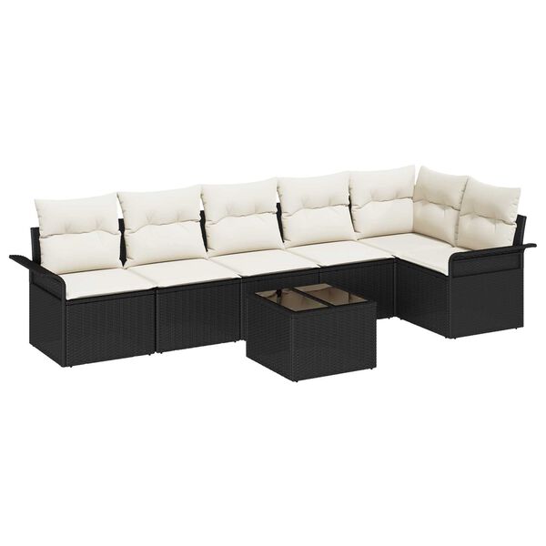 vidaXL Garten-Sofa-Set mit Kissen 7 pcs Schwarz Poly Rattan