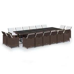 vidaXL 17-tlg. Garten-Essgruppe mit Kissen Poly Rattan Braun