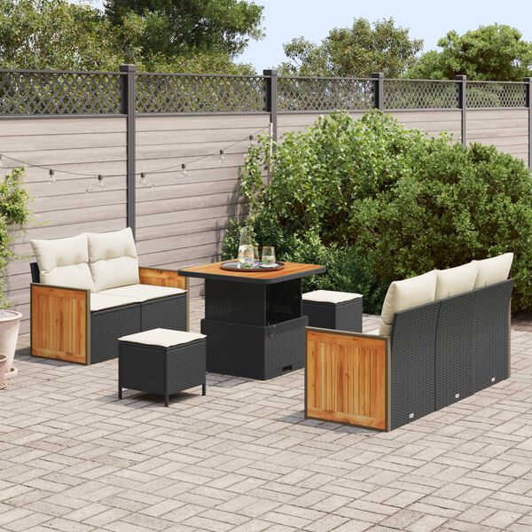 vidaXL Garten-Sofa-Set mit Kissen 8 pcs Schwarz und Creme