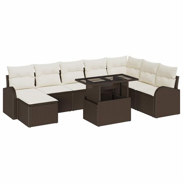 vidaXL Garten-Sofa-Set mit Speicher 9 pcs Braun Poly Rattan