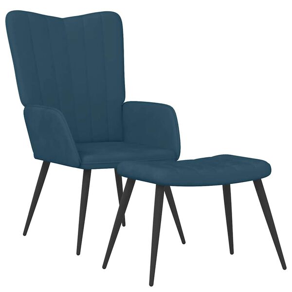 vidaXL Relaxsessel mit Hocker Blau Samt