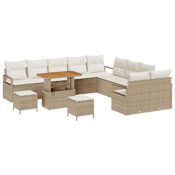 vidaXL Garten-Sofa-Set mit Kissen 13 pcs Beige Poly Rattan