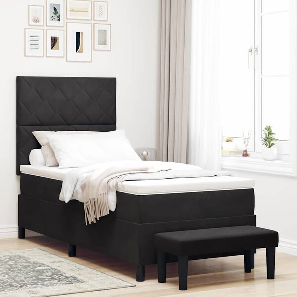 vidaXL Boxspringbett mit Matratze Schwarz 90 x 190 cm Samt