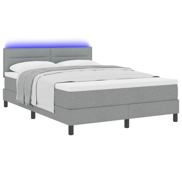 vidaXL Boxspringbett mit Matratze mit LED Hellgrau 140 x 200 cm Stoff