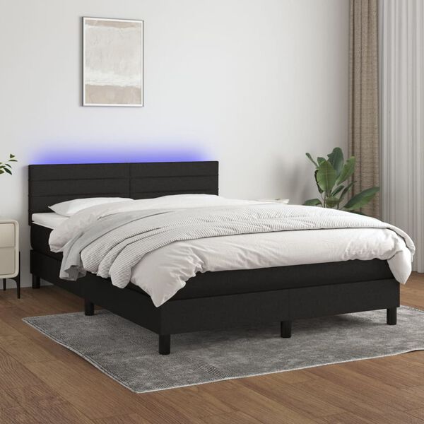 vidaXL Boxspringbett mit Matratze & LED Schwarz 140x190 cm Stoff