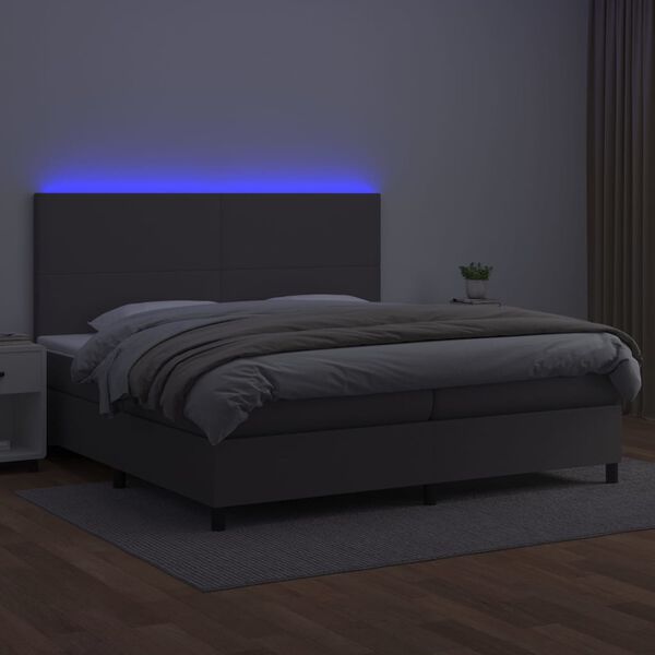 vidaXL Boxspringbett mit Matratze & LED Grau 200x200 cm Kunstleder
