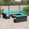 vidaXL 14-tlg. Garten-Sofagarnitur mit Kissen Schwarz Poly Rattan