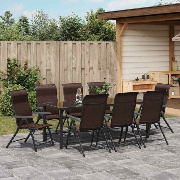 vidaXL Garten Essgruppe 9 pcs Braun Poly Rattan