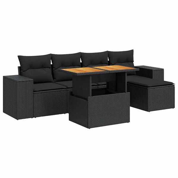 vidaXL 6-tlg. Garten-Sofagarnitur mit Kissen Schwarz Poly Rattan
