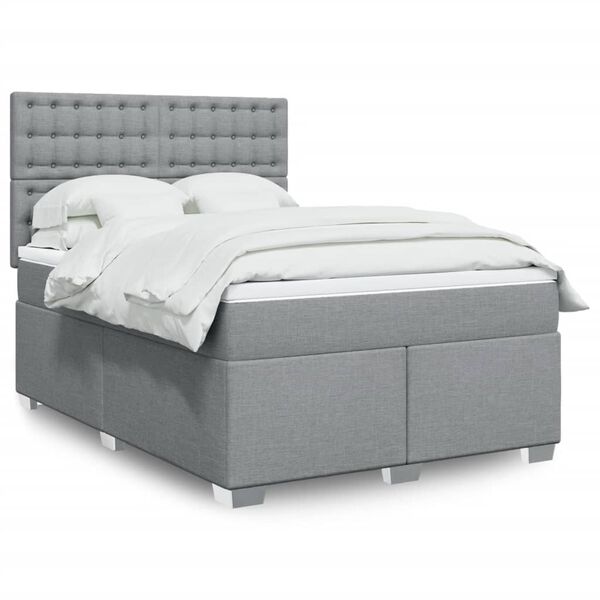 vidaXL Boxspringbett mit Matratze Hellgrau 160x200 cm Stoff
