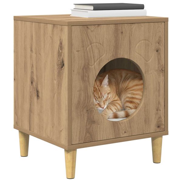 vidaXL Katzenhaus Kunsthandwerk Eiche 42,5 x 40 x 53 cm Holzwerkstoff