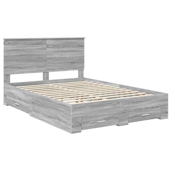 vidaXL Bettrahmen Graues Sonoma 140 x 190 cm Holzwerkstoff