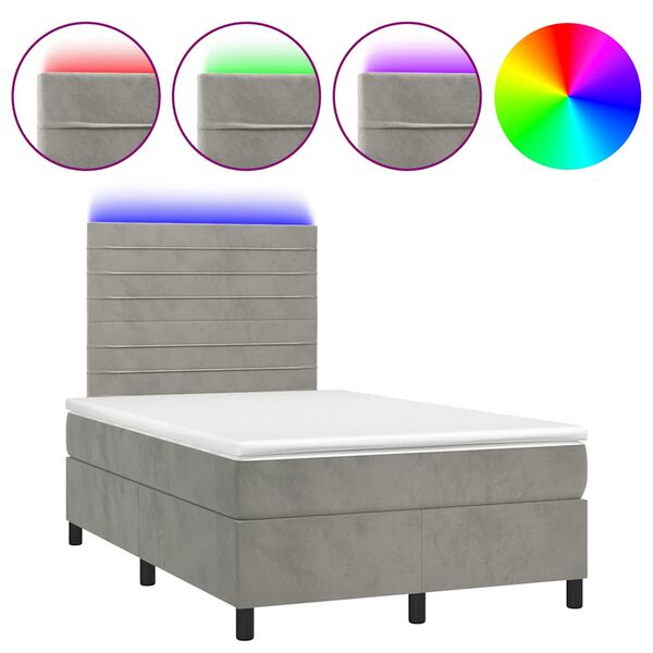 vidaXL Boxspringbett mit Matratze & LED Hellgrau 120x190 cm Samt