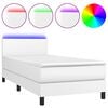 vidaXL Boxspringbett mit Matratze & LED Wei&szlig; 90x190 cm Kunstleder
