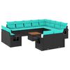 vidaXL 13-teiliges Gartensofa-Set mit Kissen, schwarzes Polyrattan