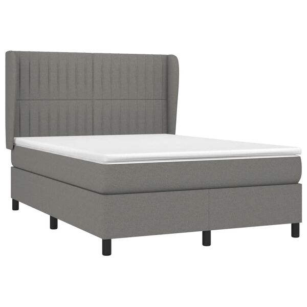 vidaXL Boxspringbett mit Matratze Dunkelgrau 140x190 cm Stoff